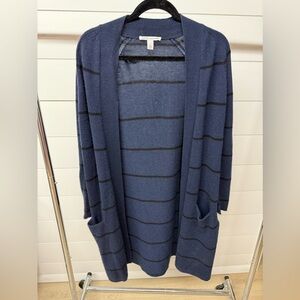 Navy blue and black striped cashmere cardigan by August cashmere